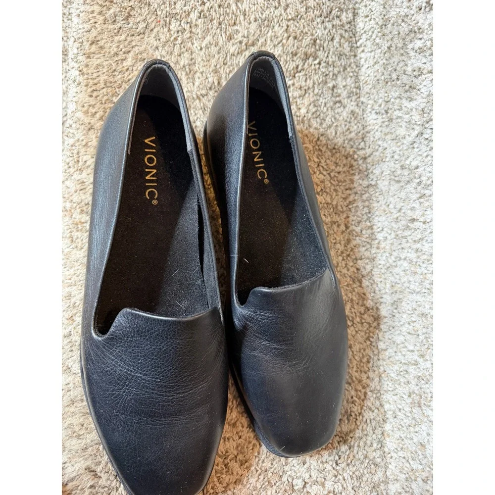 VIONIC Willa 2.0 Wedge Slip-On Flat Loafers Black Leather Size 9.5